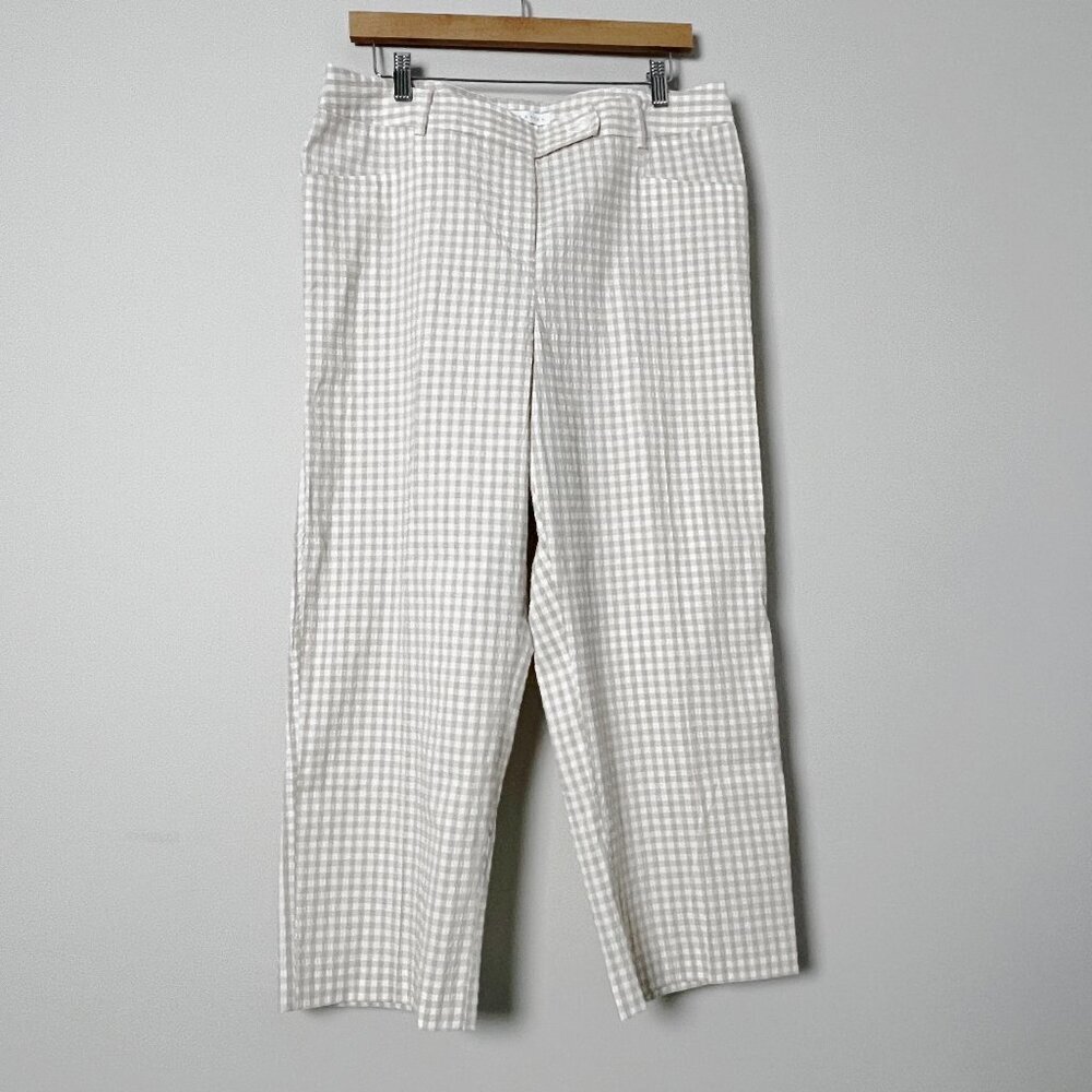 2/$30 Preston & New York Tan Gingham Front Slim Straight Leg Pants Cropped 12
